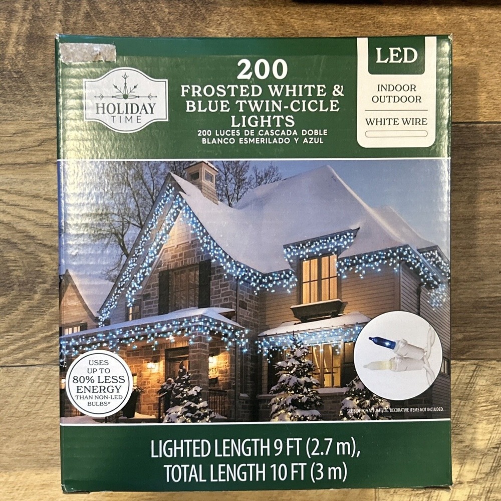 Holiday Time 200 Ct Frosted White Blue Twin-Cicle‎ Lights White Wire 9 Ft New